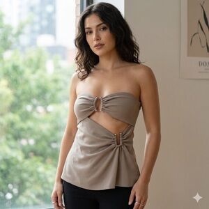 Zara Sz S Strapless Sage Green Cut Out Top